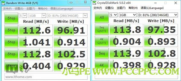 ▲机械硬盘读写情况测试（左侧为Win7，右侧为Win10）