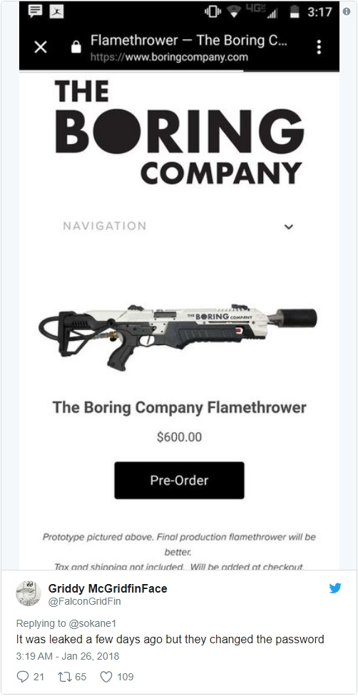 马斯克新套路 售价600美元的火焰喷射枪开启预售！