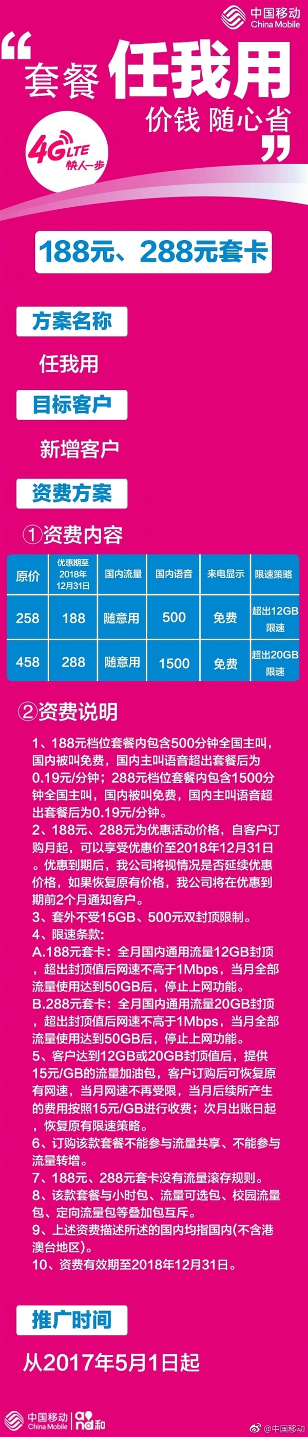 暗藏大坑！中国移动无限流量套餐公布：188元起