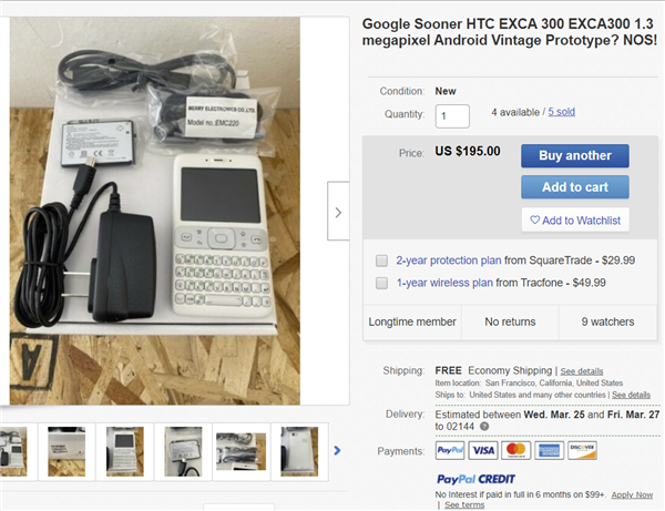 库存10年的谷歌Android原型机上架eBay：1400元