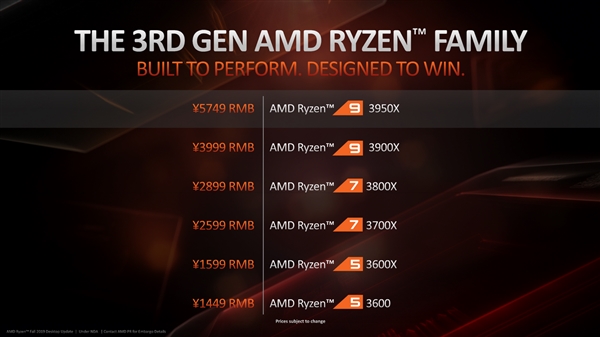 5749元！AMD 16核心32线程锐龙9 3950X 25日上市